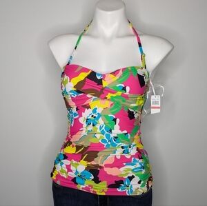 NWT Anne Cole colorful abstract flower detachable strap tankini bikini top XS